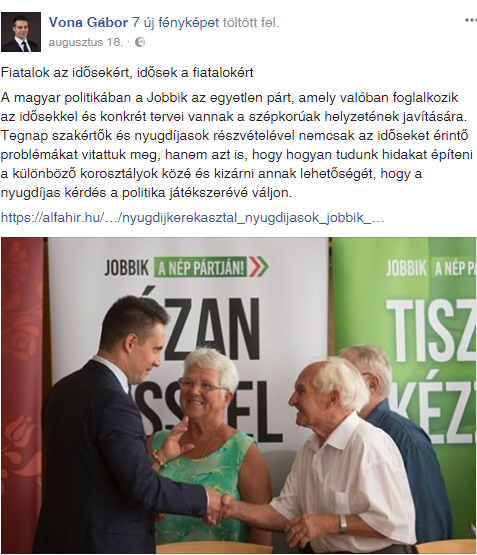 Vona Gábor posztja a nyugdíjkerekasztalról, 2017. augusztus 18. Forrás: Facebook